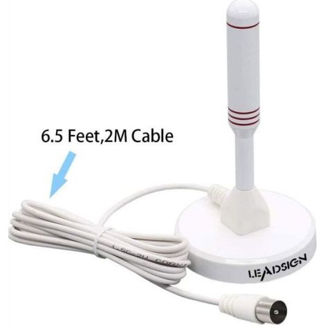 Antenne TV portable - Base magnétique 360° Réception VHF UHF - Intérieur et extérieur - Blanc (1/5)