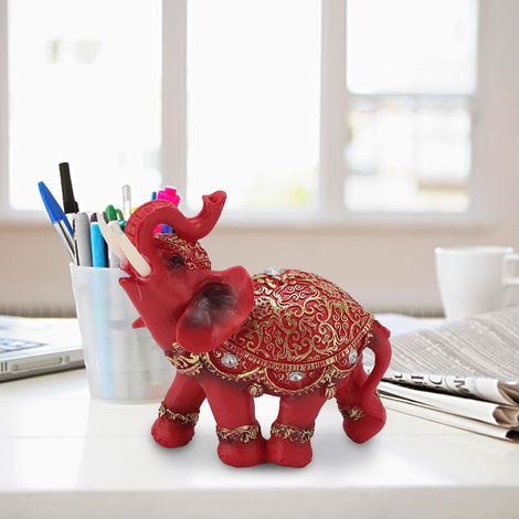 Elephant Feng Shui Statue Rouge M en résine pour décoration de maison et porte-bonheur (1/5)