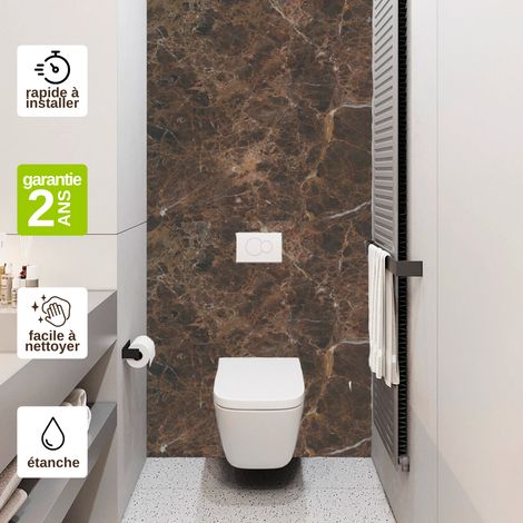 Kit de 2 panneaux habillage WC suspendu 120x120 cm – Ép. 4mm – Effet marbre marron – Résistant à l'eau et facile à installer (1/5)
