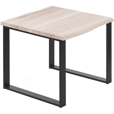 LAMO Manufaktur Esstisch Küchentisch, mit Baumkante 60x60x76 cm (AxBxH), Modern, Roh / Schwarz, LBB-01-A-001-9005M