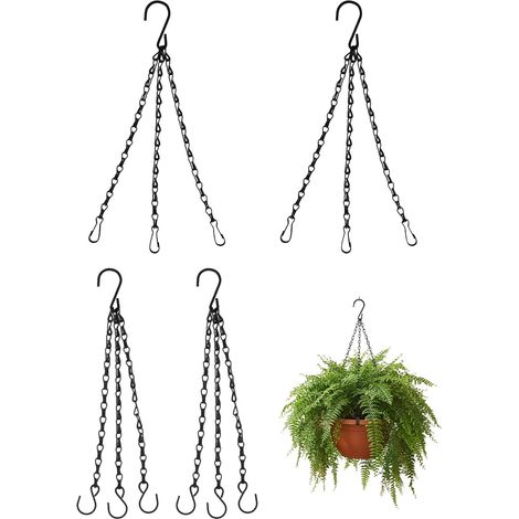 Lot de 10 Chaînes de Suspension pour Plantes – métal Noir réglable, Support Solide 3 Points, Usage intérieur et extérieur pour Pots de Fleurs, lanternes et décorations