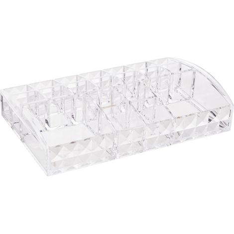 Premier Housewares Cosmetic Organiser With 20 Compartments Clear Diamond Multipurpose Storage Statement Piece for Dresser / Bathroom With Rotating Base w13 x d22 x h4cm (1/4)