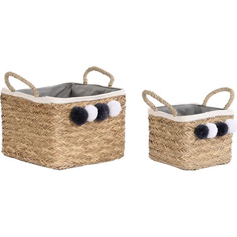 Cesta Set 2 Fibra Algodon 33X33X25 Pompon Natural DC202365 (1/3)