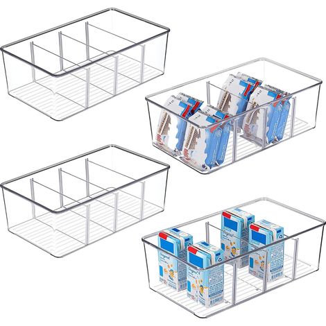 4er Kühlschrank Organizer mit 4 Fächern, BPA-Freie Küche Stapelbarer Lebensmittel aufbewahrungsbox für Teebeutel,Snacks,Gewürze (1/5)