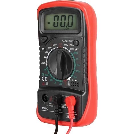 Multifunktionales digitales Multimeter mit Display, AC/DC-Spannungs-, Strom-, Widerstands- und Temperaturfunktionen sowie akustischem Signal. (1/5)