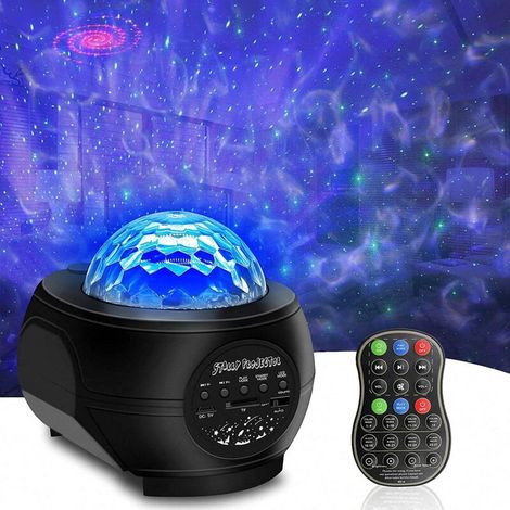 Sternenhimmelprojektor mit LED-Nebel, 3-in-1 musikalisches und leuchtendes Kinder-Nachtlicht mit integriertem Bluetooth-Lautsprecher und Fernbedienung, Schwarz - Crezuo