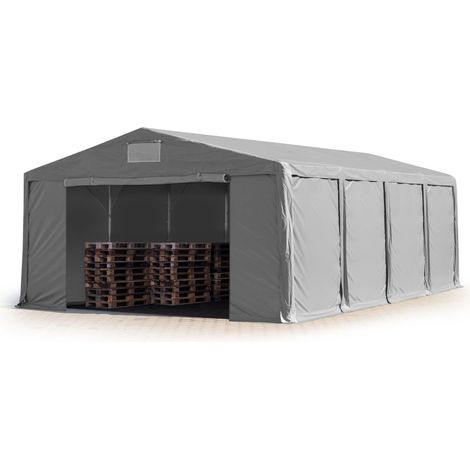TOOLPORT Carpa almacén 8x8 m carpa industrial 3m de altura lateral PVC 850 N gris 100% impermeable puerta con cremallera (1/5)