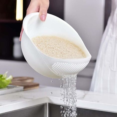 Passoire blanche en plastique alimentaire pour riz, haricots et petits pois. Filtre et panier de lavage. Outil de nettoyage des canalisations. Accessoire de cuisine robuste et facile à utiliser. (1/3)