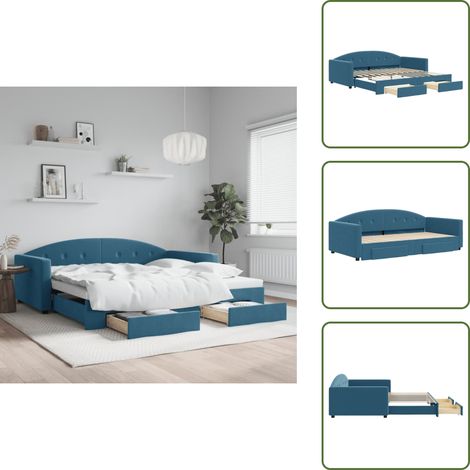 The Living Store Tagesbett Ausziehbar mit Schubladen Blau 100x200 cm Samt - Schlafsofa (1/5)