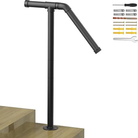 Single Pole Stair Handrail Ramp Outdoor Stair 1-2 Steps Non-Slip Handrail Adjustable Height 85 cm - 105 cm for Gardens Balconies Porches (1/5)