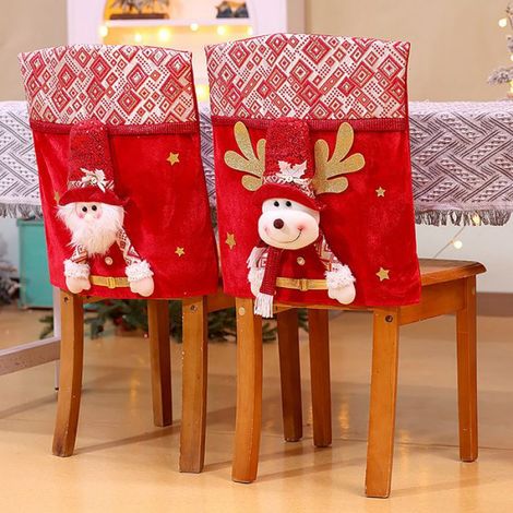 protection de chaise de Noël Housse de chaise de noël bonhomme de neige, décor festif de deco table bonhomme de neige rouge (1/4)