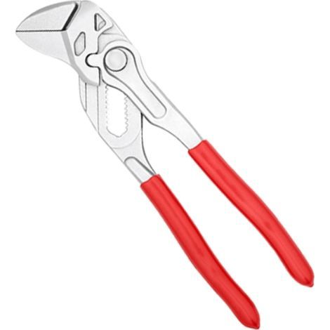 Schlüsselzange, verchromt, 180 mm, durchgehende Klemmung bis 40 mm, Feineinstellung per Knopfdruck, verstellbarer Schraubenschlüssel, ersetzt offene Schraubenschlüssel
