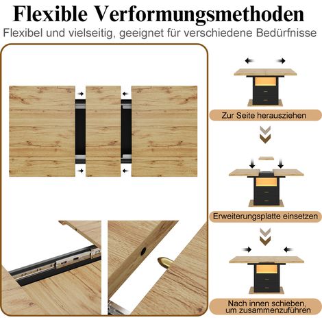 Table à manger extensible 110 (140) x 80 x 75 cm, adaptée à la salle à manger, cuisine ou terrasse, avec éclairage LED, table à manger 6 personnes (1/5)