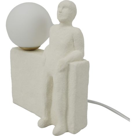 Lampada da tavolo bohémien figura umana decoro porcellana bianca 19,5 cm