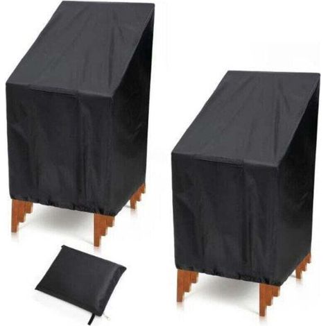 Housse de chaise de jardin lot de 2 pour 6 chaises empilables Housse de chaise, XU,d'extérieur imperméable et résistante aux UV Tissu Oxford 210D 134 x 66 x 89 cm Noir - KZQ (1/4)