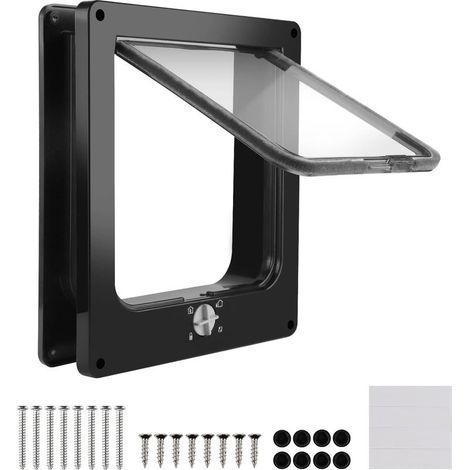 Chatière pour Chat Intérieur Noir Magnétique, Porte Chat 27 23,5 5,5 cm, Trappe Chat 4 Voies d'Accès (1/5)