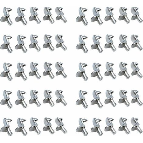 Lot de 50 taquets d'étagère en alliage de zinc nickelé – Goupilles de support 5 mm – Installation facile pour armoires et vitrines - 50PCS (1/5)