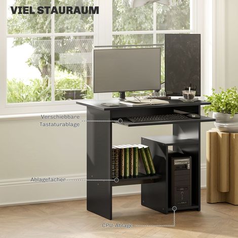 Bureau étagères ouvertes rangements homcom 80 x 45 x 75 cm noir (1/5)