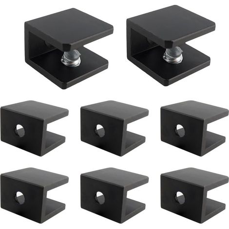 Lot de 8 supports d\'étagère en verre carrés réglables, pour bois/verre de 5 à 8 mm, pièces de rechange pour support de salle de bain, noir (1/5)