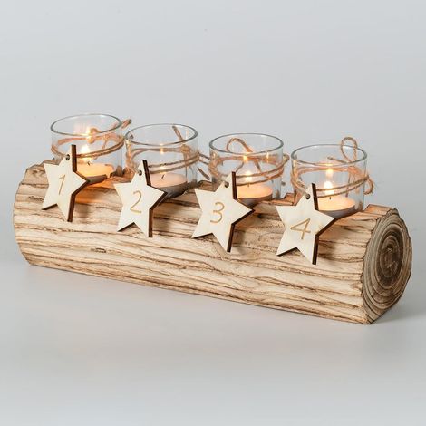 Adventskranz Holz mit 4 Glas-Kerzenhaltern und Zahlen 1-4 (1/5)