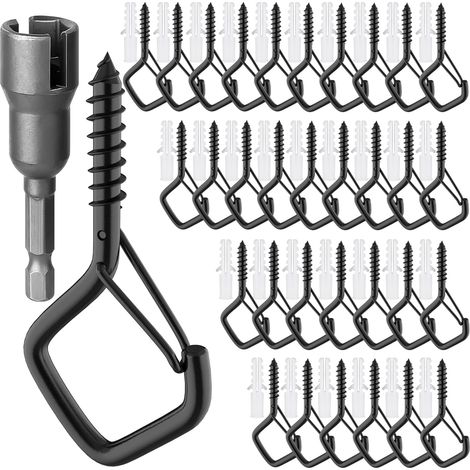 Lot de 18 Crochet à Vis, Acier Inoxydable, Loquet de Sécurité, Fixation Murale, Suspension Plantes Lumières (1/5)