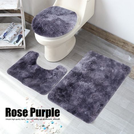Ensemble de 3 tapis de bain antidérapants et doux pour couvercle de toilette, tapis de bain contour, décoration intérieure, violet (1/5)