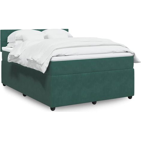 vidaXL Sommier à lattes de lit et matelas Vert foncé 160x200cm Velours (1/5)