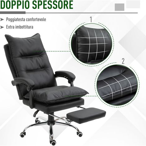 Fauteuil de bureau noir inclinable 155°, similicuir lavable, repose-pieds intégré, accoudoirs rembourrés, pivotant, hauteur réglable, ergonomique (1/5)