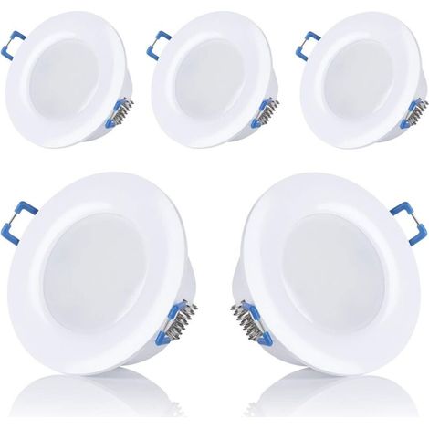 Set di 5 faretti LED da incasso per bagni, IP44, 230V, ultrasottili, 5W, disponibili in bianco caldo e bianco freddo, rotondi, bianchi, per bagni, diametro di apertura: 75-80mm [Classe