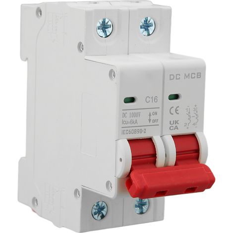 Disjoncteur mini 2P DC 16A 1000V, pouvoir de coupure 6000A, protection surcharge, interrupteur automatique compact pour installation électrique (1/5)