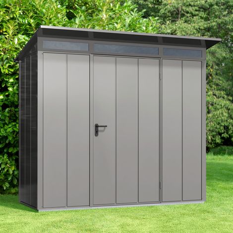 Hörmann Ecostar Metall-Gerätehaus Elegant mit Pultdach Typ 1, 248 x 153 cm, graualuminium, 2,6 m², 1-flüglige Tür