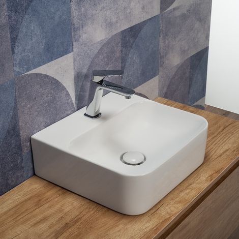 Lavabo da Appoggio o Sospeso a Bacinella 43x39 Cm in Ceramica Bianco Lucido (1/5)