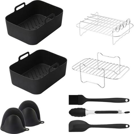 Accessoires pour friteuse à air chaud, ensemble de 7 pièces compatible avec les modèles Ninja Dual DZ201/401 et la plupart des friteuses de 8 à 10 litres. Comprend : 2 grilles pour double friteuse à a (1/5)