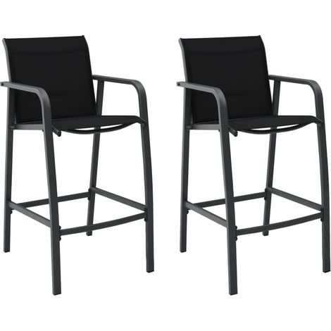 Garden Bar Chair Set of 2 Black Steel, Textilene Standard vidaXL