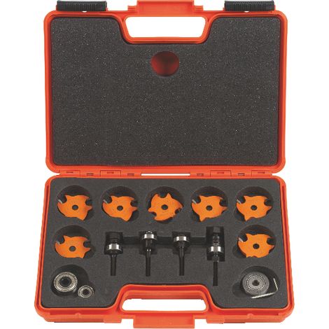 CMT – Jeu de 7 fraises disque avec mandrins HW Z3 – 3 tranchants carbure – Profondeurs de coupe 7,95 à 14,3mm – Pour défonceuses et CNC