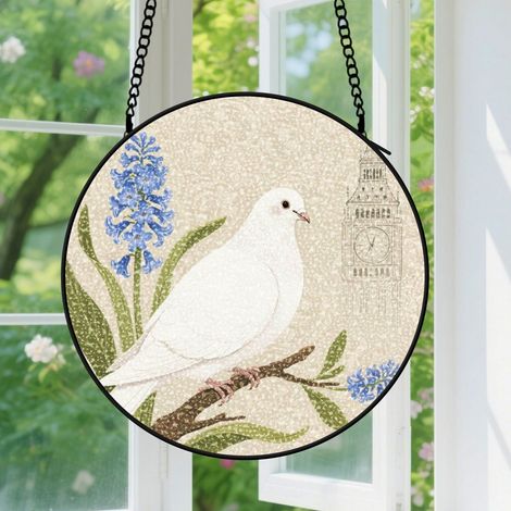 Suspension en vitrail - Attrape-soleil artistique en verre, décoration jardin intérieur, cadeau Fête des Mères, Noël pour femme, homme, famille 9cm (1/5)
