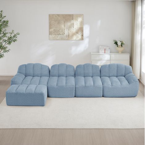 Canapé d'angle 4 places modulable, ottoman, bleu HAVRYA (1/5)