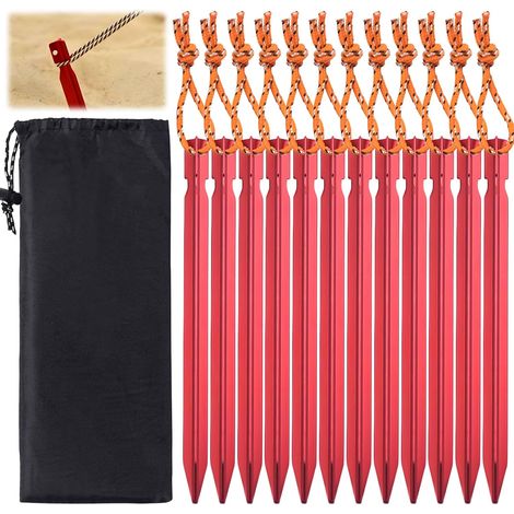 Set di 12 picchetti da tenda da 18 cm con corda riflettente, picchetti per tenda, picchetti da campeggio, picchetti per tenda, picchetti di fissaggio, con borsa portaoggetti, per teloni da campeggio e