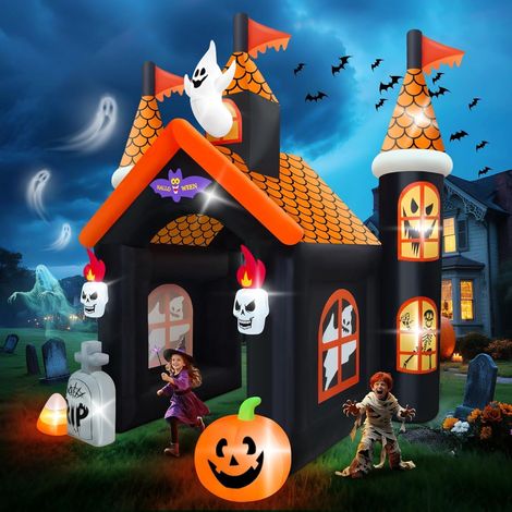 12 Pieds Grande Arche Gonflable d'halloween Maison Hantée Tunnel Gonflable Citrouille Fantôme Décorations d'Extérieur d'Halloween Jardin Pelouse Maison Fête Famille (1/5)
