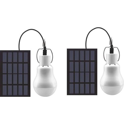 Lot de 2 Ampoules LED à énergie Solaire pour Abri de jardin, Lampe de Poche, Lampe de poche pour intérieur, cuisine, lecture avec panneau solaire pour randonnée, camping, tente de pêche, éclairage (1/5)