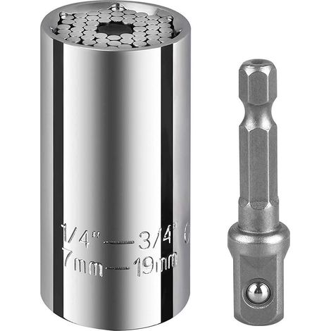 Lntyq Clé à douille universelle, Clé universelle, douille universelle (7 mm – 19 mm, 1/4" – 3/4"), Outils à main et outils d'entretien multifonctionnels, écrous et crochets faciles à desserrer