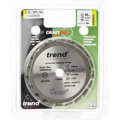 Trend Lama per Sega Sottile CraftPro TCT per Mini Seghe Titan TTB689CSW, 85 mm x 20 Denti x Foro da 10 mm, Punta in Carburo di Tungsteno, CSB/8520 (1/2)