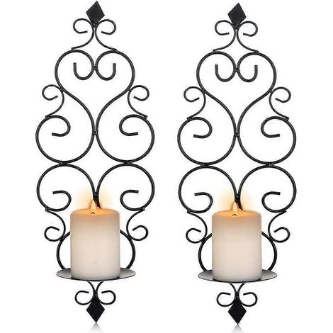 Lot de 2 bougeoirs muraux en métal, noirs, pour la décoration de votre chambre ou salon. (1/5)