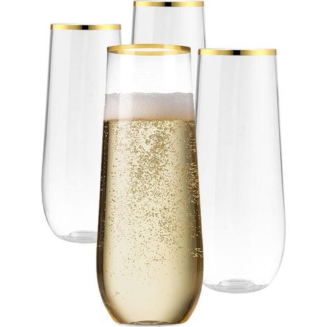 Flûtes à champagne en plastique de 270 ml avec un bord doré transparent, idéales pour les fêtes à la maison ou les bars. (1/5)