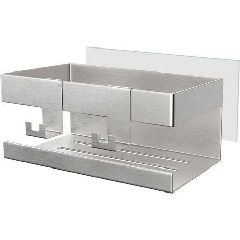 [NIEMALS VERWENDET] Duschregal ohne Bohren, Badezimmer-Duschregal, selbstklebender Duschseifenhalter, Duschhalter, Duschaufbewahrung aus Edelstahl, Duschzubehör mit 2 Haken, rostfreier Duschkorb (1/4)