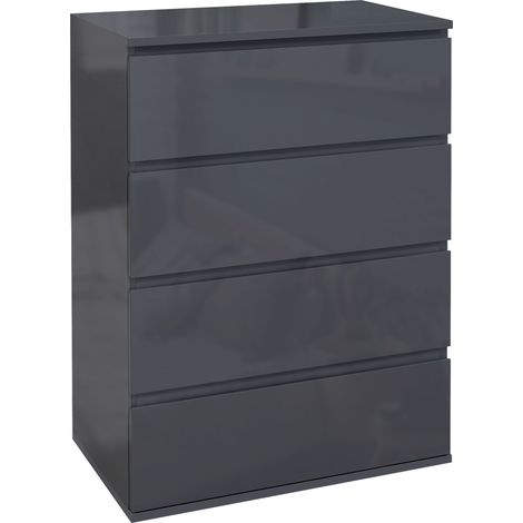 Modern High Gloss Grey 4-Drawer Storage Chest,Stylish Bedroom Dresser,Durable Particle Board Furniture