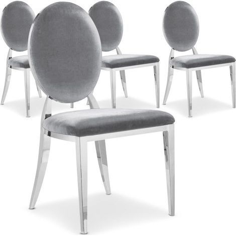 Cotecosy – Lot de 4 chaises Sofia velours argent – Assise rembourrée – Structure inox – Dimensions L45 x P47 x H90 cm – Design contemporain (1/4)