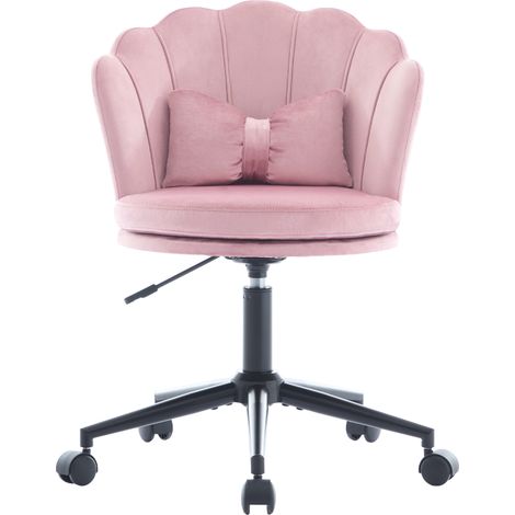 Drehbarer, verstellbarer Bürostuhl aus rosa Samt mit Blütenrückenlehne und Lendenkissen (1/5)