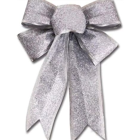 Nœuds de Noël argent pour décoration d'extérieur, grand nœud à paillettes pour sapin de Noël avec bordure dorée pailletée pour décoration de porte d'entrée de Noël, rouge, 18 x 23 cm (1/5)