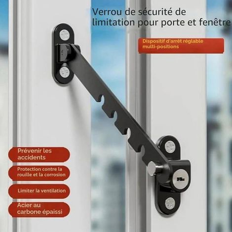 Limiteur de Fenêtre Verrouilble 2 Pièces Entrebailleur en Inoxydable Régble Bloque Fenêtre Ouverte à Noir noir (1/5)